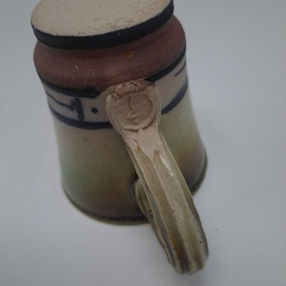 Studio Artisan Pottery Mug Green Brown Glaze Line Accent Coffee Cup Rustic - Picture 10 of 14